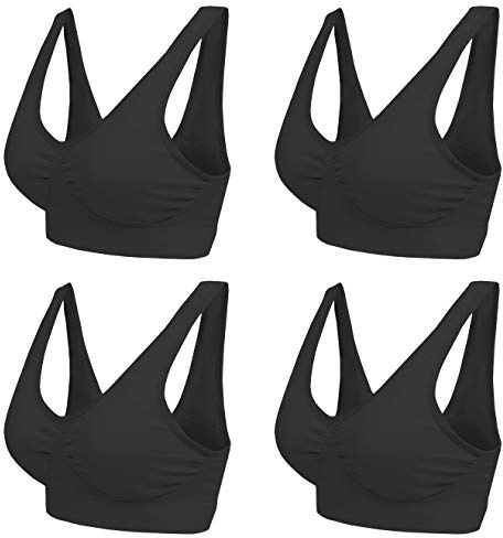 Boolavard Sujetador Cómodo para Mujer, Clásico Bustier, Push Up y Sin Aros (FR/ES, Letras, XL, Regular, Regular, 4 x Negro)