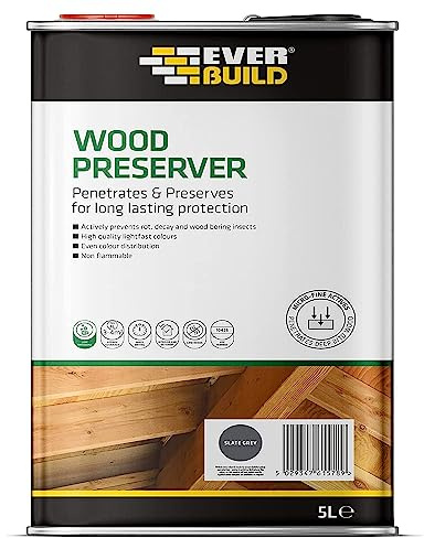 Everbuild Wood Preserver – Interior And Exterior Use – Low Odour – Quick Drying – Long Lasting Protection – Slate Grey – 5 Litres
