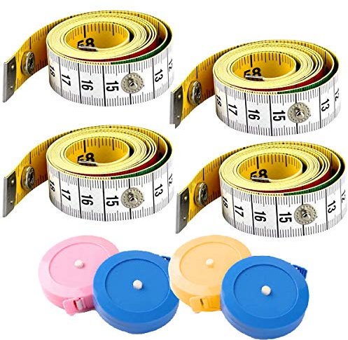 Xumier 8pcs SMaßband Körper Schneidermaßband mit Knopf 150 cm Weiche Lineal Doppelseitige Doppelskala für Familienmaß + Automatisches Massbandkörper für Schneider Handwerker Haushalte