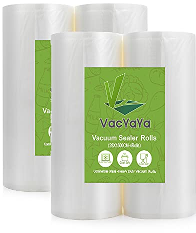 VacYaYa 4 Folienrollen 28x1500cm Vakuumierrollen für Lebensmittel,BPA-Frei Vakuumierbeutel Sous Vide Beutel Folien für Vakuumierer und Folienschweißgeräte Geeignet