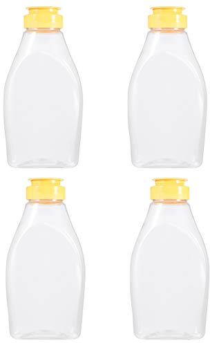 Angoily 4 Stücke Honig Quetschflasche 500 ml Honigflasche Squeeze Bottle Öl Squeeze Flasche Ahornsirupspender Kunststoff-Quetschflasche für Honigflaschen Mayo Hot Sauce Olivenöl