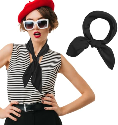 simarro Damen Seidiger Quadratischer Schal, Damen Einfarbige Halstuch Seidenähnliches Satin Tuch Seidentücher Chiffon Schals Kopftuch, 60 x 60 cm(Schwarz)