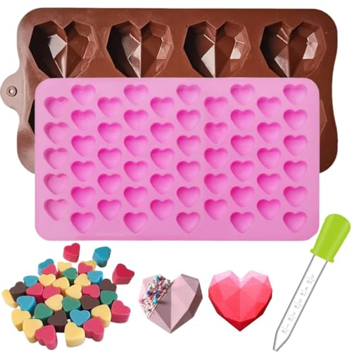 2 Pezzi 11 * 18 * 1.2cm Stampo in silicone a forma di cuore, stampo per cioccolato riutilizzabile per cioccolatini, gelatina, torte, San Valentino