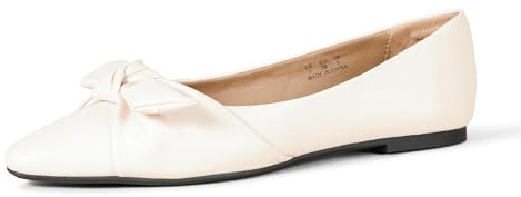 Amazon Essentials Women's Pointed Toe Bow Ballet Flats, Off-White, 13