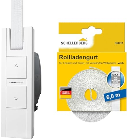 HOMEPILOT elektrischer Rolladen Gurtwickler RolloTron pure & Schellenberg 36003 Rolladengurt 23 mm x 6,0 m System MAXI, Rollladengurt, Gurtband, Rolladenband, weiß