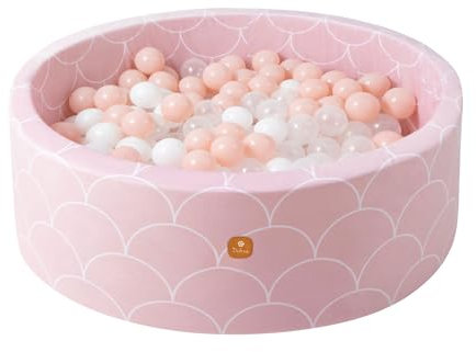 Dodozen Bällebad Bällepool Für Babys Kinder 90X30cm Rund,Superweicher Samt,Abnehmbar und waschbar,Rosa Muschel:Weiß/Transparent/Rosa