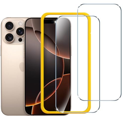 ivoler Screen Protector for iPhone 16 Pro Max, with Alignment Frame Tool, Tempered Glass Protection Film - without air bubbles -Ultra Resistant Hardness 9H 6.9-Inch, 2-pack