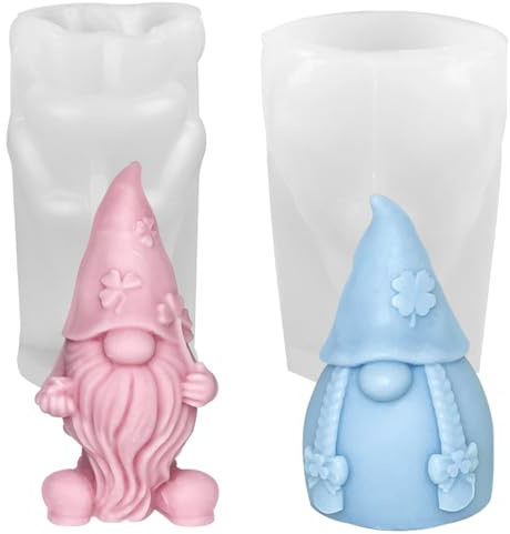 Sprinlot Stampo per Candele Gnomo, 2Pcs Silicone Stampo Gnomo, 3D Stampi per Candele Natalizie, Stampi per Fabbricazione Candele, Regalo Natale Compleanno Amici di Famiglia