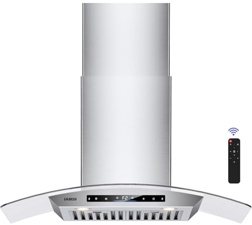 36 inch Wall Mount Range Hood 900 CFM Ducted/Ductless Convertible, Kitchen Chimney Vent Stainless Steel with Gesture Sensing & Touch Control Switch Panel, 2 Pcs Adjustable Lights