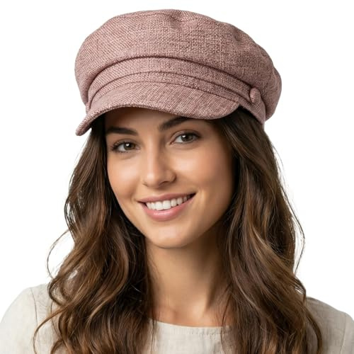 howkuhat Premium Beret Hat Women Flat Cap Newsboy Cap Baker Boy Hat for Women Vintage Adjustable for Spring Summer Winter Autumn (UK, Alpha, One Size, M, Pink)