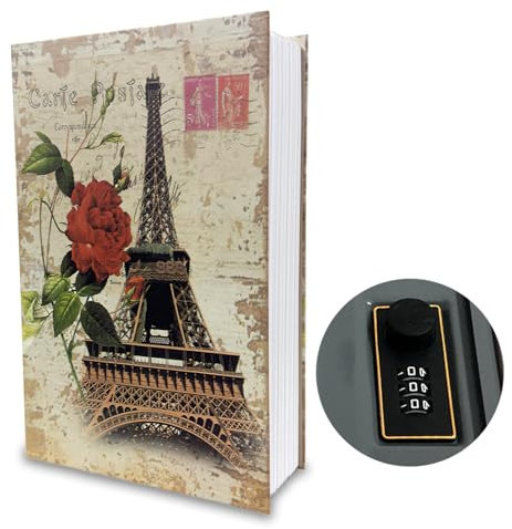 Golgner Buchtresor mit Zahlenschloss, Buchsafe Tresor, Geheime Aufbewahrungsbox, Code Schloss Buchsafe, Buch Safe für Büro Hause, Geld Schmuck Wertvolle Objekte, 24 x 15.5 x 5.5cm, Eiffelturm Style