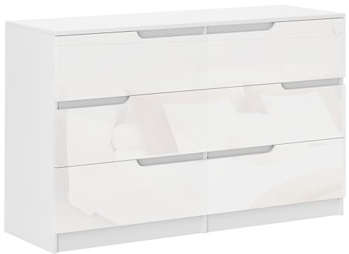 HOMCOM Cómoda con 6 Cajones Cómoda de Dormitorio Moderno con Anti-vuelco Cajonera para Salón Pasillo 120x40x75 cm Blanco