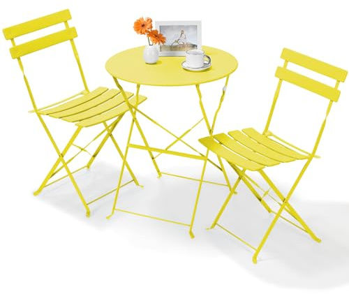 LIFERUN Bistro Set de Metal, Juego de Muebles de Balcón de 3 Piezas | 1 Mesa y 2 Sillas, Resistentes a la Intemperie, para Pequeños Balcones, Terrazas y Jardines, Amarillo