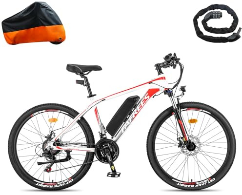Fafrees 26 Electric Bike for Adults, 21-Speed Ebike, 250W Pedal Assist Electric Mountain Bike, 250W Motor 36V 13Ah Removable Battery MTB for Men Ladies (WHITE)