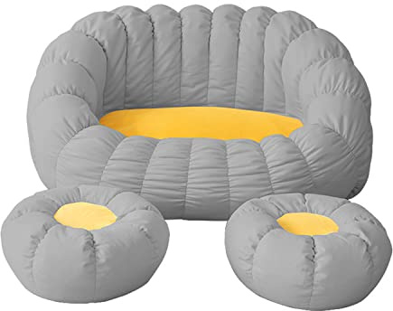 Fodera per poltrona a sacco, copertura morbida e soffice (solo fodera, senza imbottitura), copertura per poltrona a sacco, colore: grigio e giallo