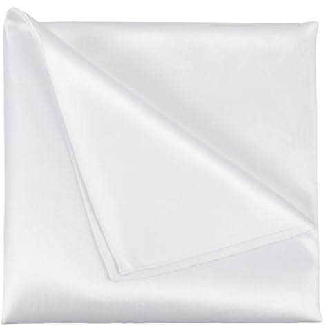 Teaaha 3 PCS White Pocket Squares for Men, Satin Pocket Square for Men, Elegant Vegan Silk Handkerchief Set for Suits (White)