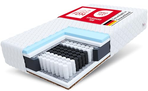 FDM Calmera Colchón de muelles ensacados de 180 x 200 cm, colchón de 7 Zonas, Espuma de Alta Elasticidad, Espuma de Coco, dureza H3/H4 (semiblanda/Dura), 20 cm de Altura, Funda extraíble por Ambos