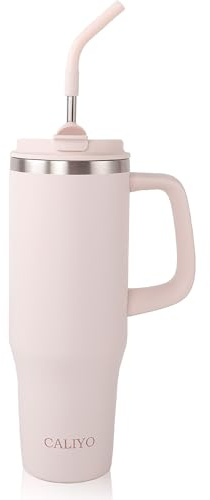 CALIYO Trinkflasche Edelstahl 304, Thermobecher 1,2 L, BPA-frei, für Kohlensäure geeignet, hält Getränke 12–48 Std. warm, auslaufsicherer Schraubverschluss, spülmaschinengeeignet, Hellrosa