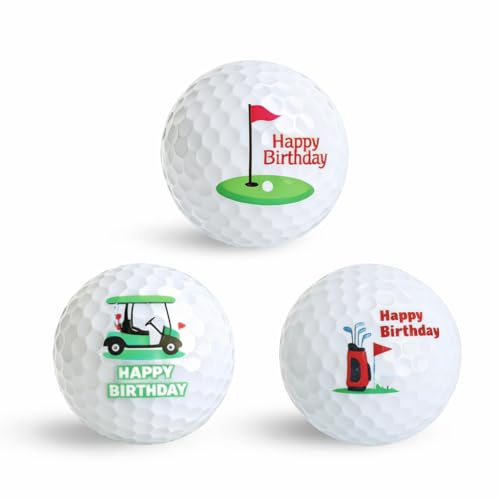 UOCAI Lot de 3 balles de golf personnalisées amusantes avec motifs « Happy Birthday » - Cadeau pour les hommes et les golfeurs - Idée cadeau pour les débutants et les joueurs amateurs