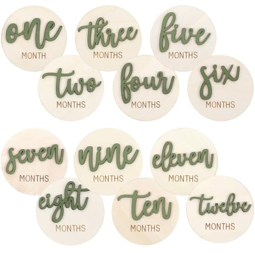 6 tarjetas mensuales de hito para bebé, tarjetas de hito 3D de madera de doble cara para fotos, letrero de anuncio de 1 a 12 meses, regalos de baby shower, fotografía, regalo de recuerdo de recién