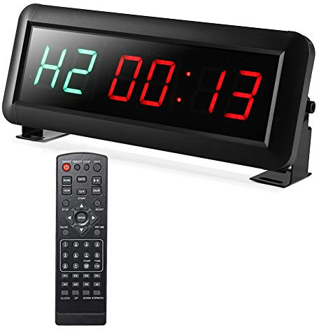 Fitness Timer 1,5 Zoll Digitalanzeige Intervall Timer Multifunktionale Workout Gym Timer Wanduhr mit IR-Fernbedienung für Crossfit, Tabata, EMOM, MMA