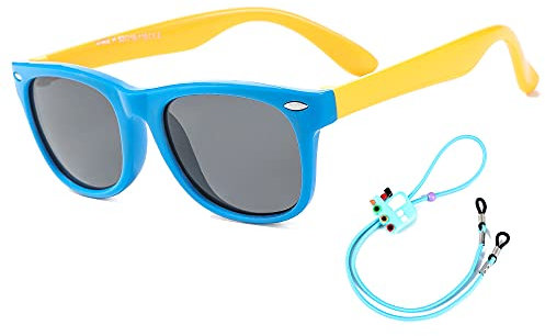 Rocf Rossini Kinder Sonnenbrille Flexibel Polarized Shades Mädchen Jungen UV-Schutz Brillen für Alter 2-8 (Königsblau/Gelb)