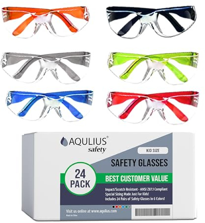 Aqulius Kids Safety Glasses - Eye Protection Glasses - Safety Goggles for Kids - Classroom Goggles Set - 24-Pack, Child Size