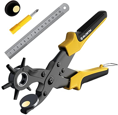 BLOSTM Leather Hole Punch - Belt Hole Puncher Maker Tool Multi Sized Heavy Duty Revolving Eyelet Plier 2mm - 4.5mm For Shoes, Cards, Crafts, Canvas, Bags, Soft Plastics - Full Tool Set