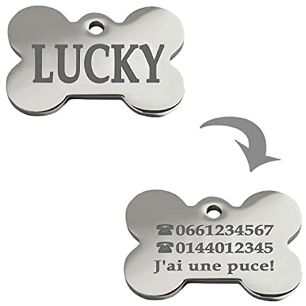 Ibera Gifts - Médaille Chien avec Gravure en Forme d'Os pour Animaux de Taille Moyenne à Grande, Médaille Chien Gravée en Acier Inoxydable
