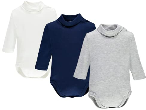 Ellepi body bebe col roulé mois bébé enfant manche longue (Blanc Bleu Gris, 9 mois)