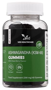 Ved Ashwagandha (KSM-66) Gummies; ASG tuggar blandad bärsmak, 60 tuggbitar 30 dagars tillförsel