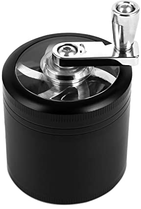 Bäcker & Lecker Grinder Crusher Pollen Kräutermühle mit Handkurbel für getrocknete Kräuter Spice Gewürze Herb aus Zinklegierung 4-teilig Set mit Pollen Scraper Schwarz