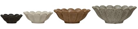 Creative Co-Op Stoneware Flower Bowls, 6 L x 6 W x 3 H, Multicolor