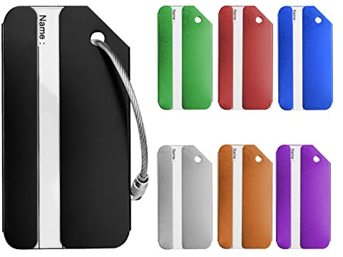 Flintronic 7 Pcs Luggage Tags, Aluminum Alloy Baggage Labels, Suitcase ID Tag Set, Handbag Tag Labels Travel Accessories for Checked Luggage, Hand Luggage and Handbags - Multicolors