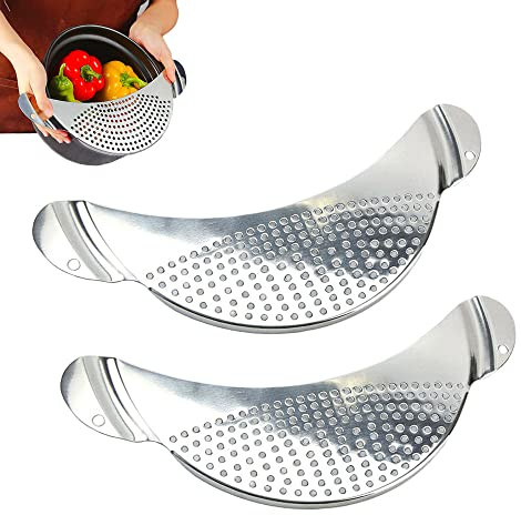 Hazrcvr Colador de Ollas 2 piezas Colador de Pasta Acero Inoxidable ​Escurridor de Ollas Separador de Residuos Colador de Media Luna con Asas Espaguetis Filtro de Escurridor Colador Cocina