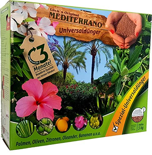 Mediterrano Abono universal para plantas mediterráneas y domésticas como palmas, rosas, plátanos, adelfas, hibiscos, azaleas y muchos más. Mediterrano