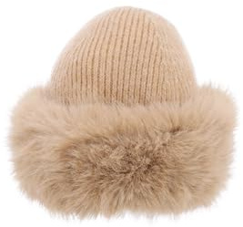 QUEEN HELENA Cappello Invernale con Pelo Berretto con Pelliccia Morbido Donna CP07 (Taglia Unica, Beige)