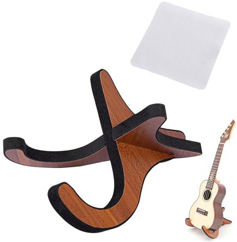 Mikiuly Ukulele Ständer,Gitarrenständer Holz,Gitarrenständer,Faltbarer X-förmiges Gestell,Mandolinenständer,Mit Reinigungstuch,für Ukulele,Mandoline,Violine,kleine Gitarre