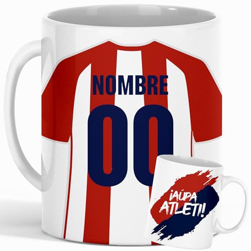 Taza personalizada fútbol At. Madrid con nombre y número, regalo fan