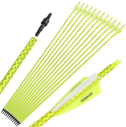 limaity Flechas de Carbono de 30 Pulgadas para Tiro al Blanco y Caza, con Espina de 500 y Puntas extraíbles; Flechas de Caza para Arcos compuestos, recurvos y Largos (12 Unidades,Tipo 4)