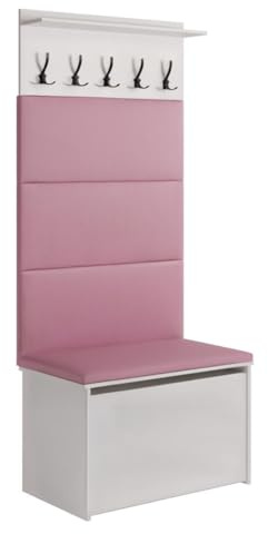 KOBI Conjunto recibidor Andy | percha + caja | Paneles tapizados | Armario para el recibidor | (Rosa)