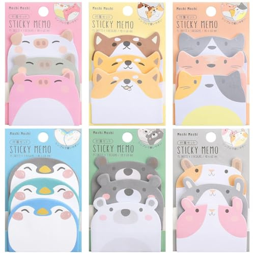 EIYVPRA 6 Livres 18 Pack De Notes Autocollantes, Notes Autocollantes Colorées Animaux De Dessin Animé, Notes Autocollantes, Petites Notes De Bureau Pour Les Sacs De Fête Stylo Enfants Cadeaux