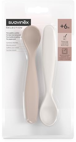 Suavinex, Pack 2 Cuillères pour Bébés. Convient aux Gencives Sensibles. Pour Bouilles et Petits Pots. Aptes pour le Lave - Vaisselle. Pour Bébés +4 Mois, Rose