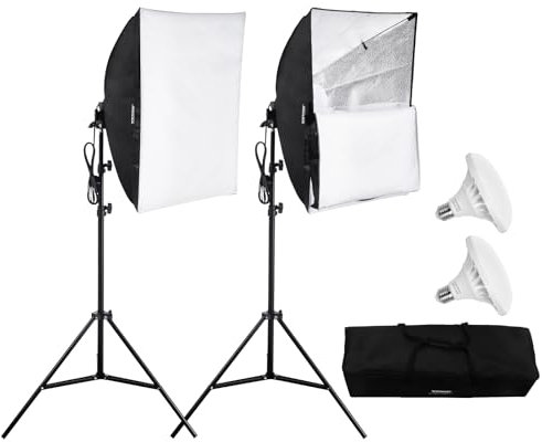 VEVOR Kit de Iluminación Softbox de 600 x 600 mm con Bombillas LED de 30 W, 5500 K, Luz Similar a la Natural, Trípode Ajustable, Luces para fotografía, Grabación de Video, Transmisión en Vivo