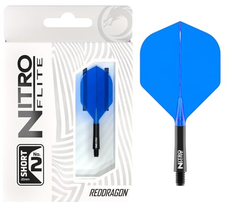 RED DRAGON Darts – Nitro Flite Integrerad Flyg & Axel System – No.2 Form och design - Finns i kort, mellan och mellan - Vit, svart, blå, gul & klar - Professionella darttillbehör
