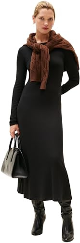 Tommy Hilfiger Donna Abito Attillato Rib Flare Midi con Scollo a Barca, Nero (Black), L