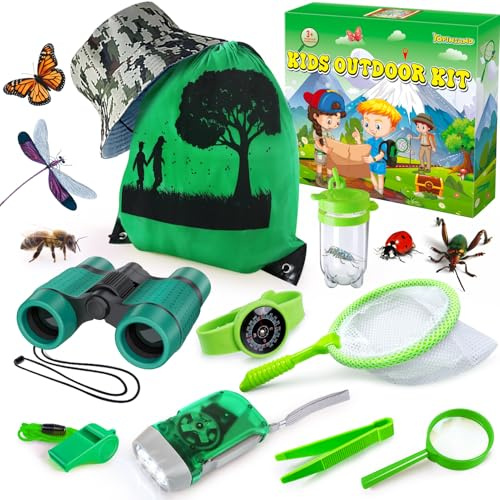 Kit d'exploration pour Enfants, kit d'aventure avec Sac à Dos, Chapeau et Jumelles, Jouet de Plein air pour Enfants, Filles et garçons