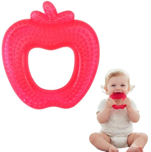 BCHKO Juguete para morder de 1 pieza sin BPA, juguete de silicona relleno de agua, silicona suave para bebés, juguete para morder con enfriamiento natural (rojo)