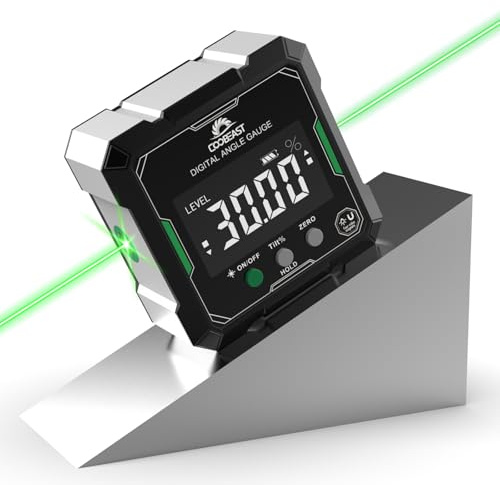 Digital Angle Finder with Green Laser, 4-side Magnetic Digital Laser Level, Rechargeable Mini Angle Gauge Measuring Tool Cube Inclinometer with Backlight for Woodworking Tablesaw Gift for Men