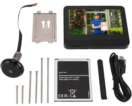 YWBL-WH Cámara de Mirilla, Timbre WiFi LCD de 4,3 Pulgadas con Vídeo HD de 1080P, Detección de Movimiento, Conversación Bidireccional, Batería de 5000 MAh, para Seguridad de